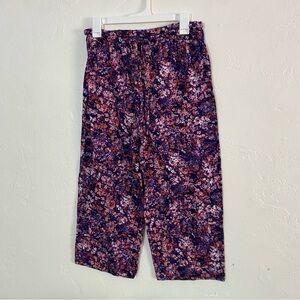 Wide Leg Crop Lounge Pants Floral Print Drawstring Waist Women’s Medium Baggy